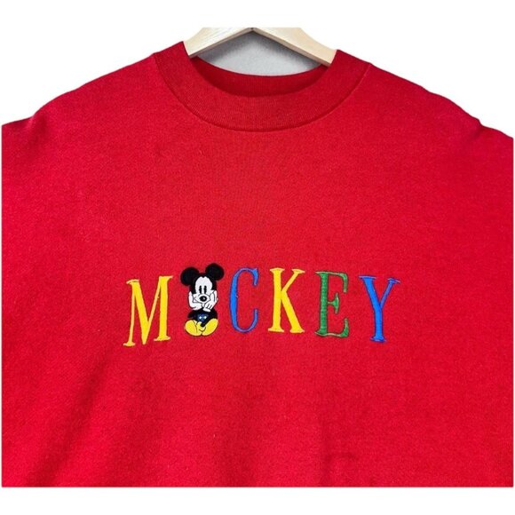 Mickey & Co. Vtg Disney Embroidered Mickey Logo Crewneck Sweatshirt Red Sz M/L - Picture 5 of 9